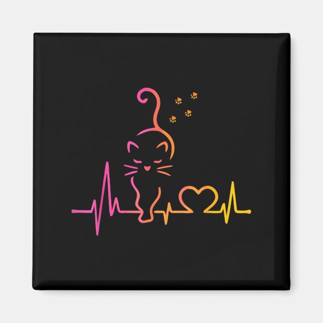 Imã Heartbeat Cat Lover Animal Silhouette Cute Cat  (Frente)