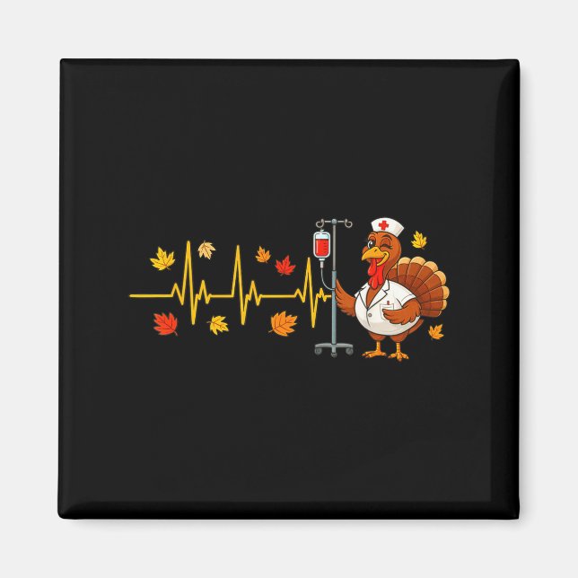 Imã Heartbeat Turkey Funny Nurse Thanksgiving Fall Des (Frente)