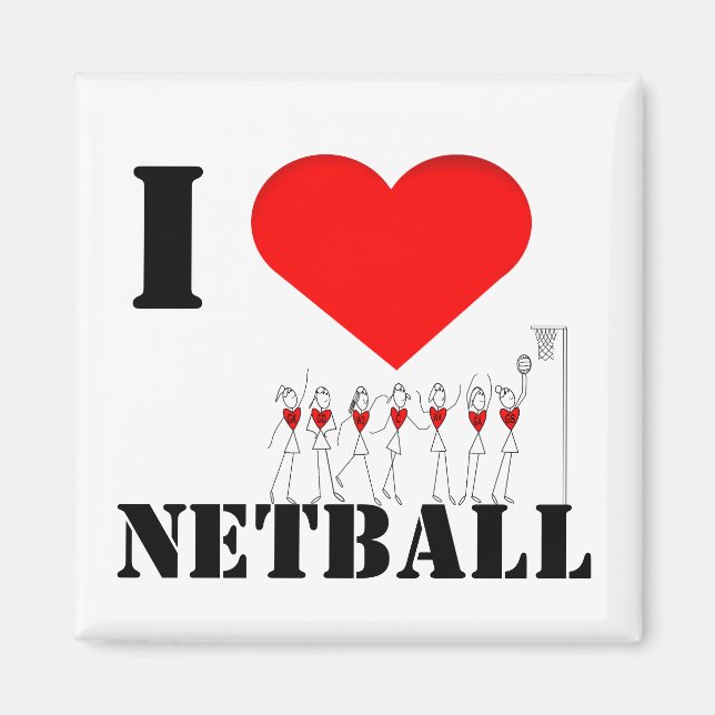 Imã "Hearts and Stick Figures I Love Netball" (Frente)