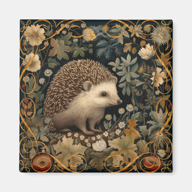 Imã Hedgehog no estilo Forest William Morris (Frente)