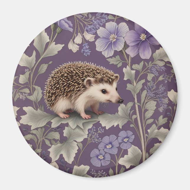 Imã Hedgehog Purple William Morris Inspired Floral (Frente)