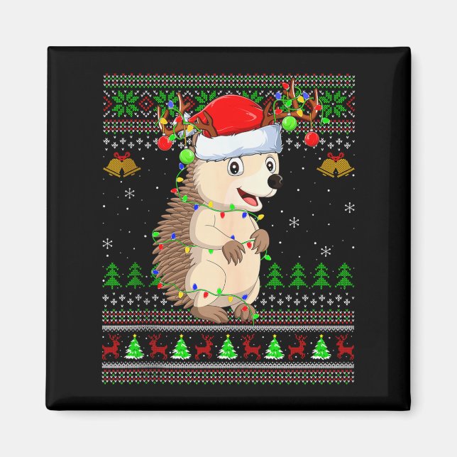 Imã Hedgehog Ugly Christmas Sweaters Holiday Santa Cut (Frente)