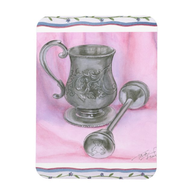 Ímã Heirloom Cup e Rattle no fundo roxo (Vertical)