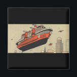 Imã Helicóptero Vintage Science Ficise<br><div class="desc">Ilustração vitoriana futurista vitoriana viagem steampunk e imagem de ficção científica de transporte. Uma nave a vapor parecida com o navio de cruzeiro Titanic e voando como um helicóptero sobre edifícios urbanos. Um clássico design de ficção científica de quadrinhos retrô do futuro.</div>