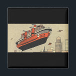 Imã Helicóptero Vintage Science Ficise<br><div class="desc">Ilustração vitoriana futurista vitoriana viagem steampunk e imagem de ficção científica de transporte. Uma nave a vapor parecida com o navio de cruzeiro Titanic e voando como um helicóptero sobre edifícios urbanos. Um clássico design de ficção científica de quadrinhos retrô do futuro.</div>