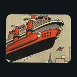 Ímã Helicóptero Vintage Science Ficise<br><div class="desc">Ilustração vitoriana futurista vitoriana viagem steampunk e imagem de ficção científica de transporte. Uma nave a vapor parecida com o navio de cruzeiro Titanic e voando como um helicóptero sobre edifícios urbanos. Um clássico design de ficção científica de quadrinhos retrô do futuro.</div>