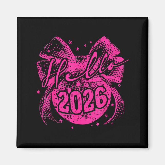 Imã Hello 2026 Disco Ball Coquette Bow Happy New Year  (Frente)