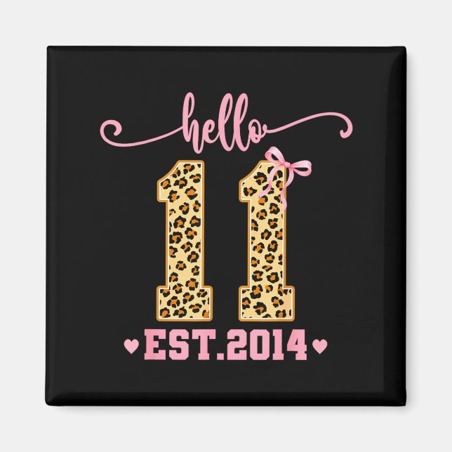 Imã Hello Eleven Est 2014 11th Birthday Coquette Bow L (Frente)