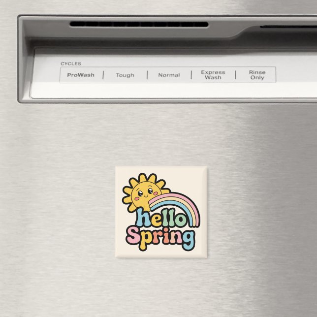 Imã Hello Spring : Soleil, Arc-en-ciel et Bonne Humeur (In Situ (Dishwasher))