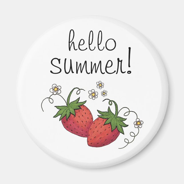 Imã "Hello Summer" Magnet de morango (Frente)