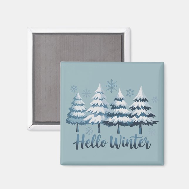Imã Hello Winter Season Vibes Trees Snowflakes Xmas (Front/Back)