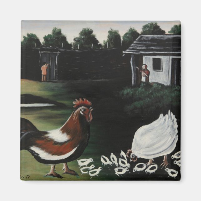 Imã Hen com seus Pintinhos em uma paisagem rural (Frente)