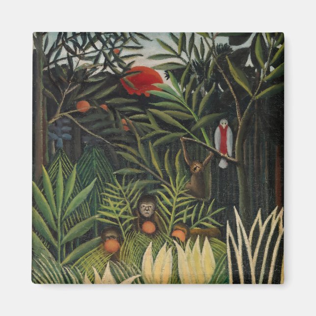 Imã Henri Rousseau - Macacos e papagaio na Floresta Vi (Frente)