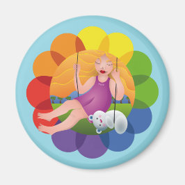 Imã Hermosa chica en columpio y su oso