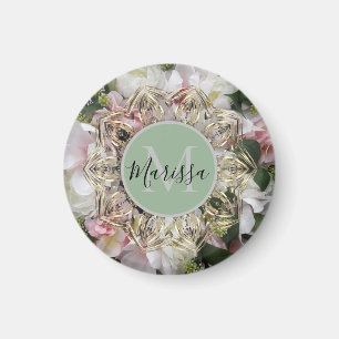 Imã Hexagão Dourado Floral Mandala Monograma