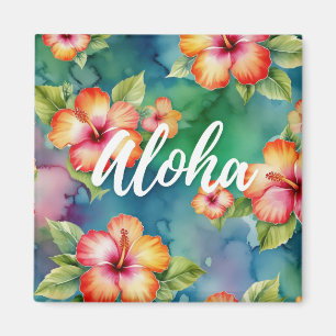 Imã Hibisco Aloha Aquarela Casamento Lua de Mel Havaí