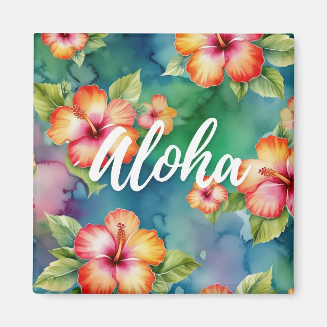 Imã Hibisco Aloha Aquarela Casamento Lua de Mel Havaí (Frente)