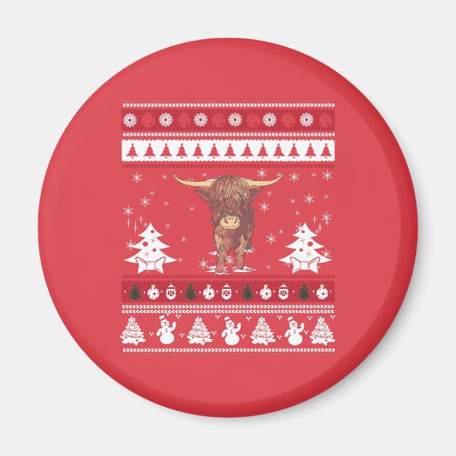 Imã Highland Cattle Ugly Christmas (Frente)