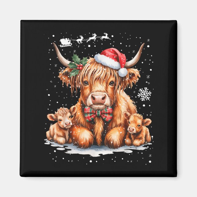 Imã Highland Cow Christmas Outfit Idea Women Xmas High (Frente)