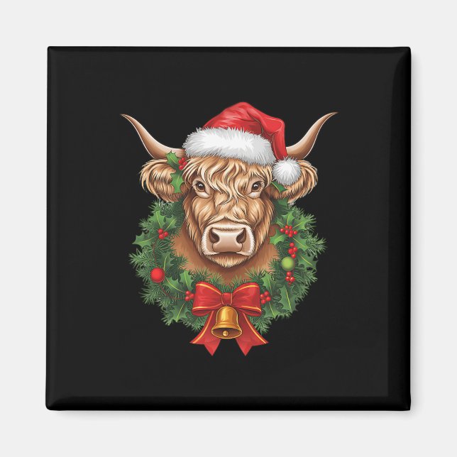 Imã Highland Cow Christmas Xmas Papais noeis Wooly Faz (Frente)