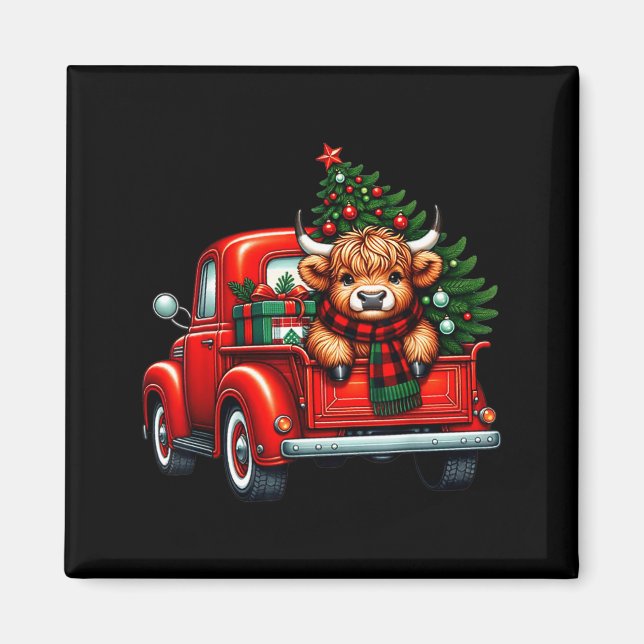 Imã Highland Cow In Truck Farm Farmer Christmas Cow Ca (Frente)