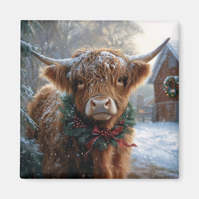 Imã Highland Cow Rustic Barnyard Natal (Frente)