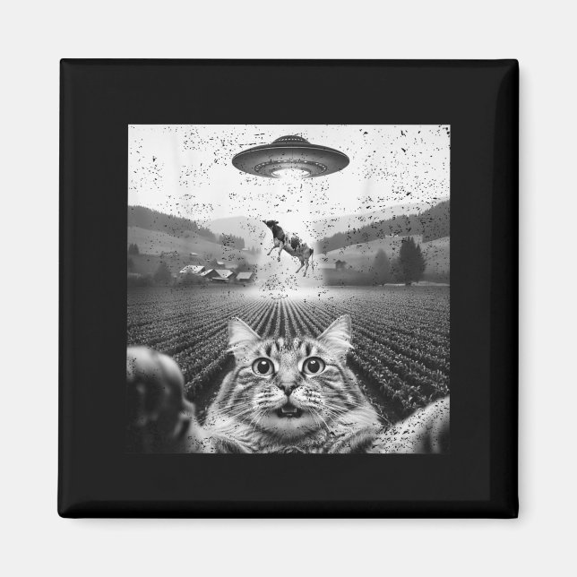 Imã Hilarious Cat Selfie Ufo Cow Abduction Alien Meme  (Frente)