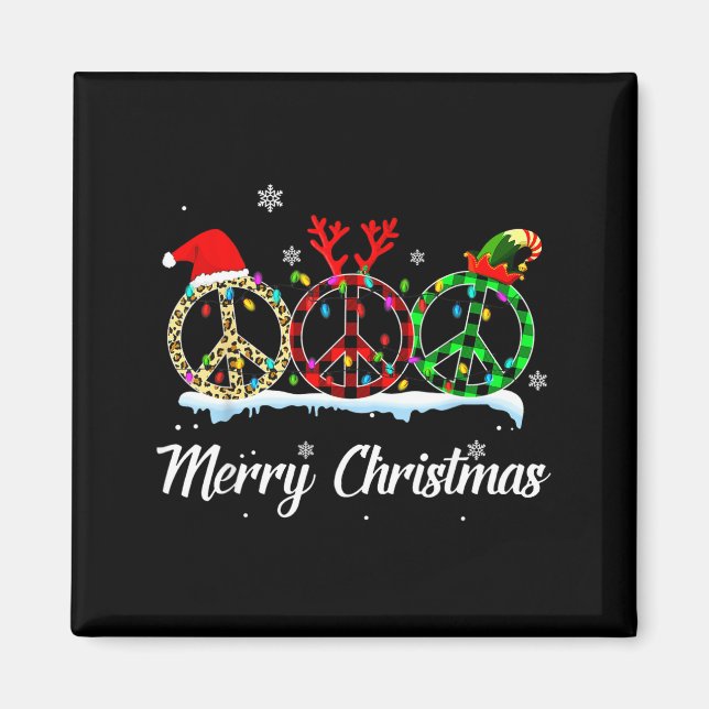Imã Hipe Peace Sign Santa Hat Reindeer Merry Christmas (Frente)