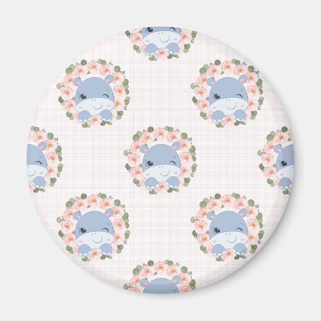 Imã Hipopótamo E Tatuagem De Flor (Frente)