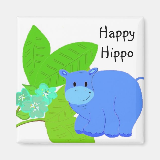 Imã Hipopótamo Feliz Pastando (Frente)