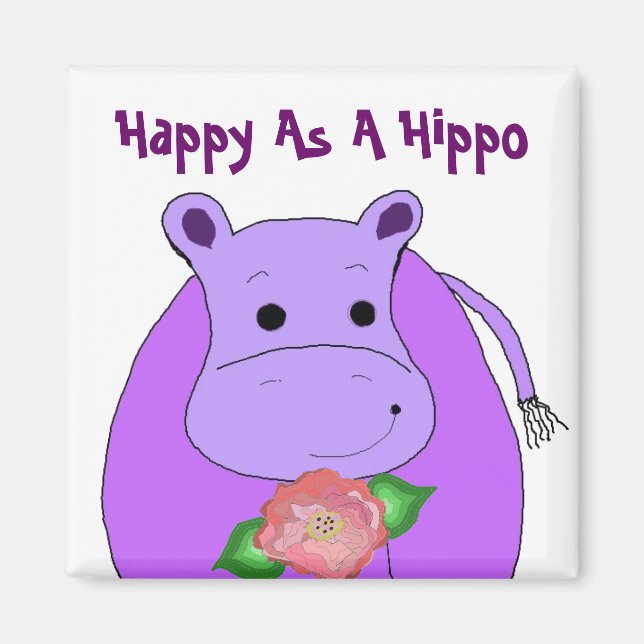 Imã Hipopótamo Legal Com Flores (Frente)