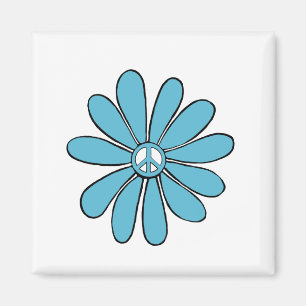 Imã Hippie Flower Power Peace Sign in Aqua