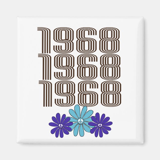 Imã Hippie Flower Power Sign Aqua Purple, 1968 (Frente)