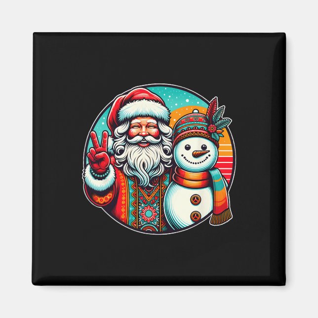 Imã Hippie Papais noeis Retro Snowman Bohemian Natal (Frente)