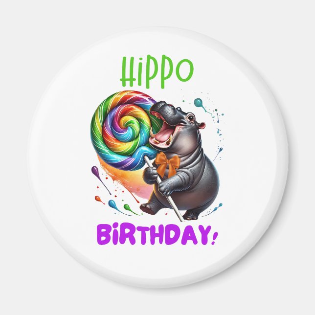 Imã Hippo Birthday Cheerful, Colorida Nadadora | (Frente)