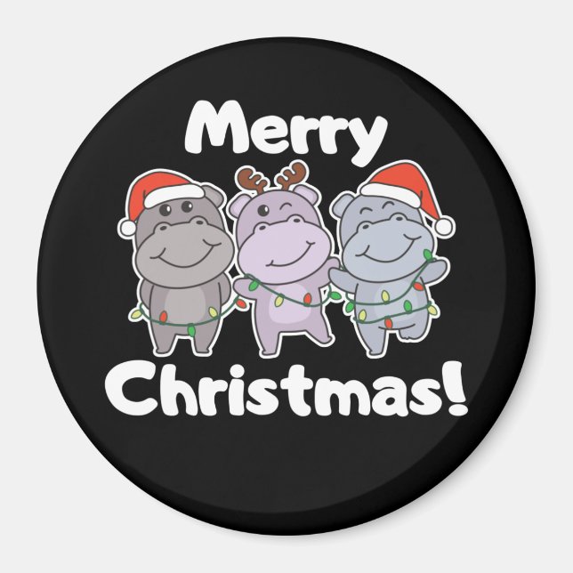 Imã Hippo Christmas Animais Cuja Feliz Hipopótamo (Frente)