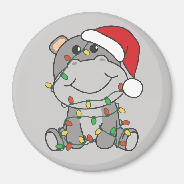 Imã Hippo Christmas Winter Animais Hippos Magnet (Frente)