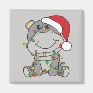 Imã Hippo Christmas Winter Animais Hippos Magnet