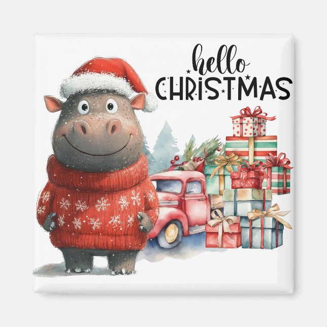 Imã Hippo Natal Pensado para Amantes de os animais (Frente)