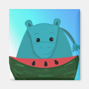 Imã Hippopotâmio Azul com Fatia de Melancia