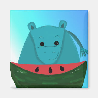 Imã Hippopotâmio Azul com Fatia de Melancia