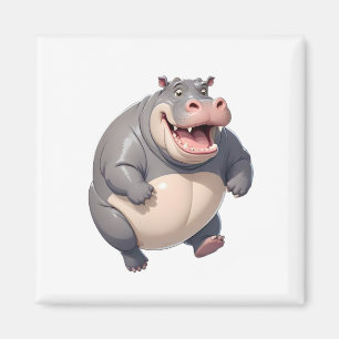 Imã Hippopotamus Feliz Brincadeira Jumping No Ar