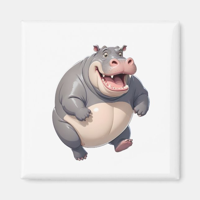Imã Hippopotamus Feliz Brincadeira Jumping No Ar (Frente)