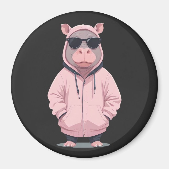 Imã Hippopotamus Vestindo Hoodie Funny Legal Pop (Frente)