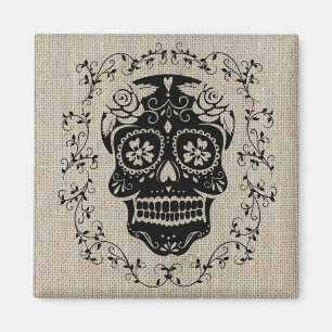 Imã Hipster Black Sugar Skull Burlap