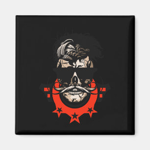 Imã Hipster Caveira do bigode Logotipo do Círculo Cave