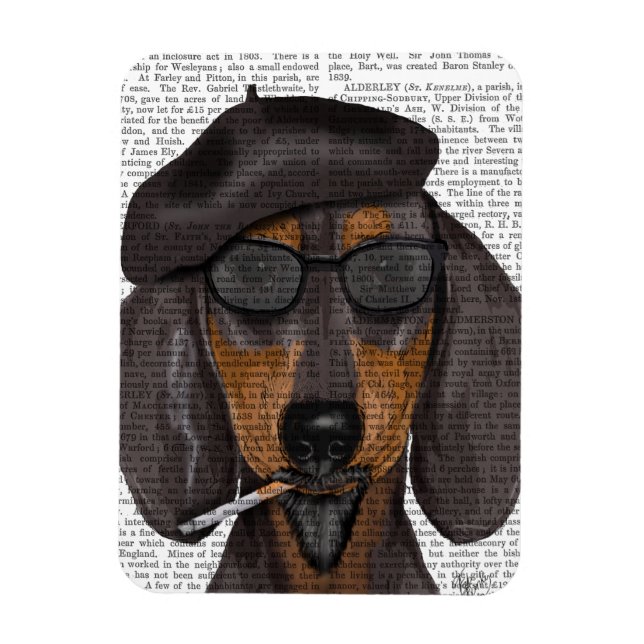 Ímã Hipster Dachshund Black e Tan (Vertical)