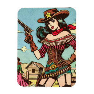 Ímã Histórias em quadrinhos de Vintage Cute Cowgirl