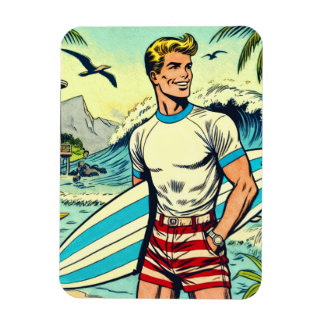Ímã Histórias em quadrinhos do Surf Retro Beach