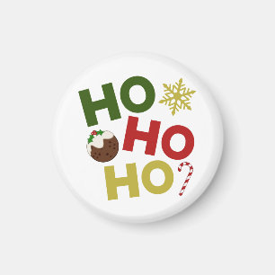 Imã HO HO HO + pudim de Natal, doce, floco de neve
